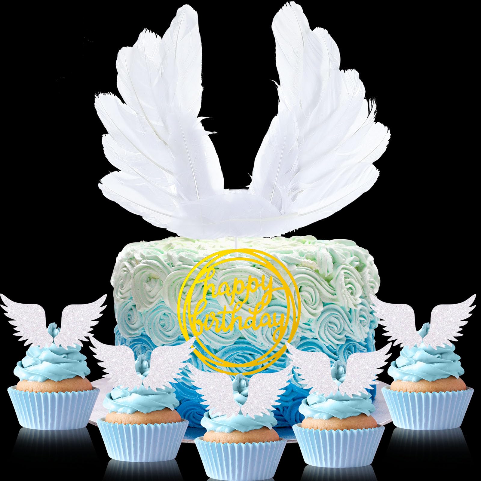 Chunful 51 Pieces Angel Cake Topper White Angel Cupcake Toppers Baby Angel Cake Topper Wafer Cupcake Toppers Cake Decoration For