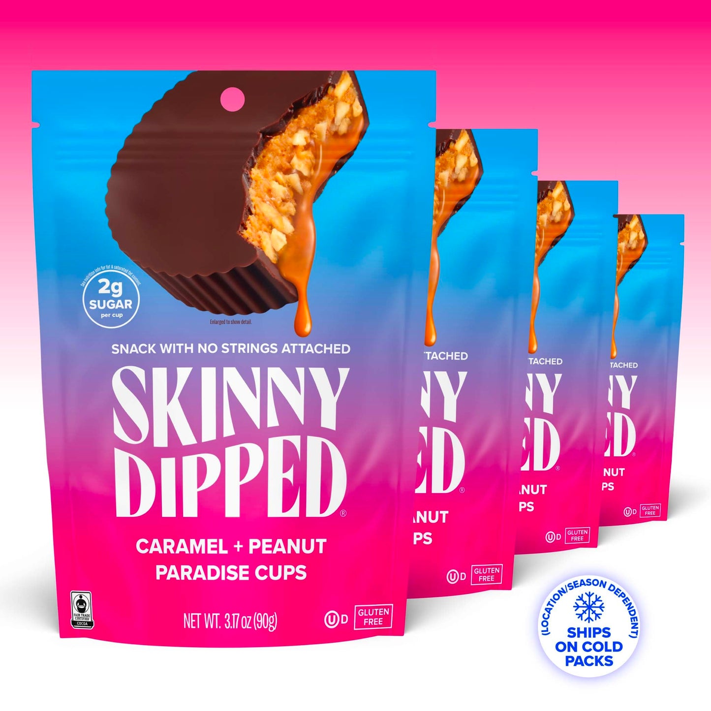Skinnydipped Caramel Peanut Paradise Cups, 2G Sugar Per Cup, No Palm Oil, Gluten Free, 3.2Oz Resealable Bags, 6 Count (Pack Of 4