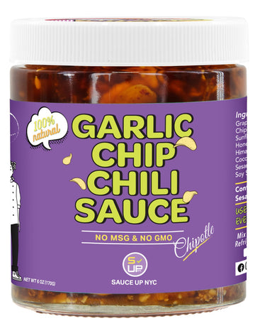 SAUCE UP Garlic Chip Chili Sauce | Chipotle Flavor | All-Natural, Keto, Gluten-Free, No MSG | Fried Garlic, Mexican Chilies, Cru