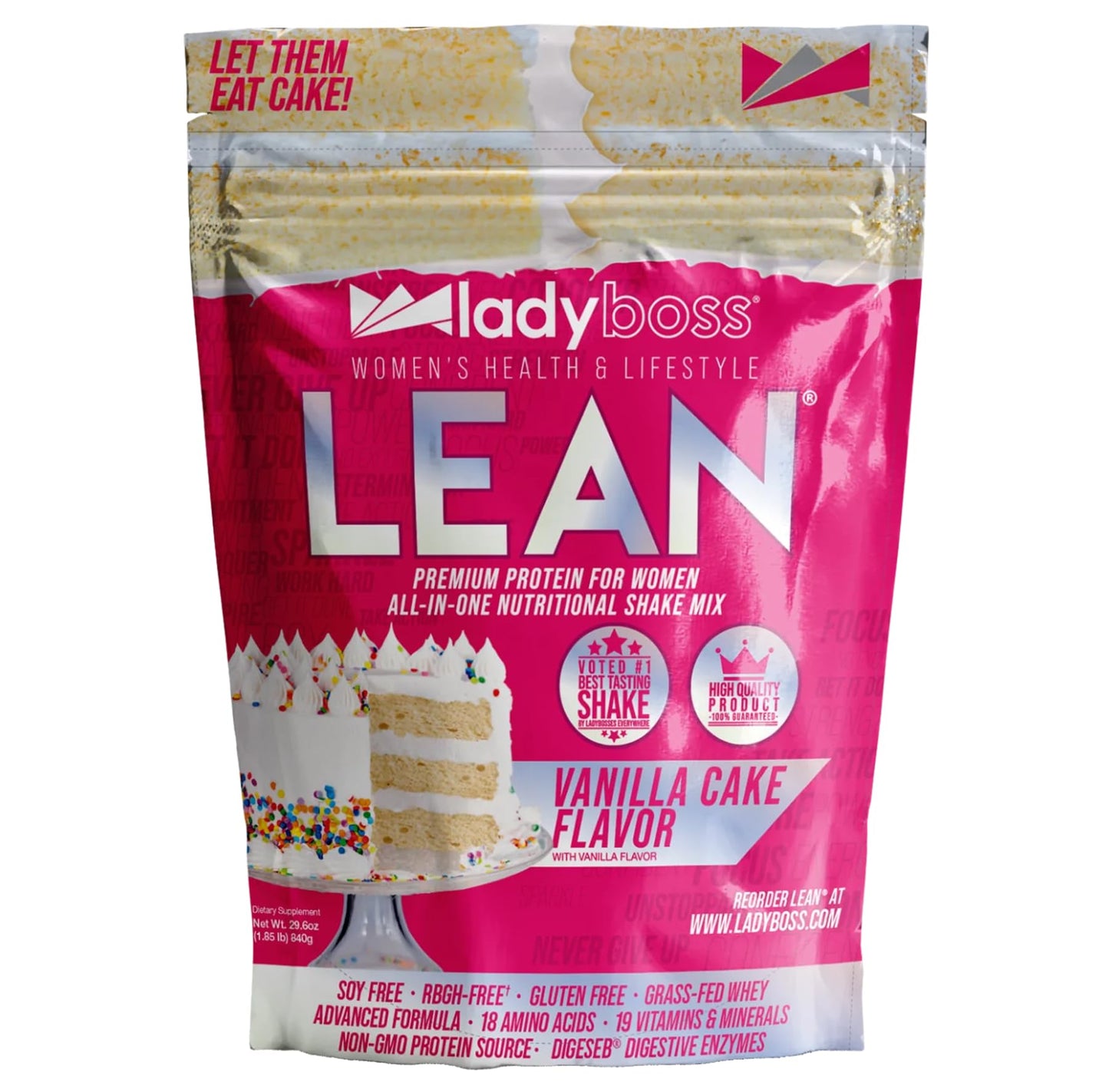LadyBoss Lean Protein Shake - Vanilla Cake Flavor, Meal Replacement with 18 Nutrients, 31 oz, 30 Servings