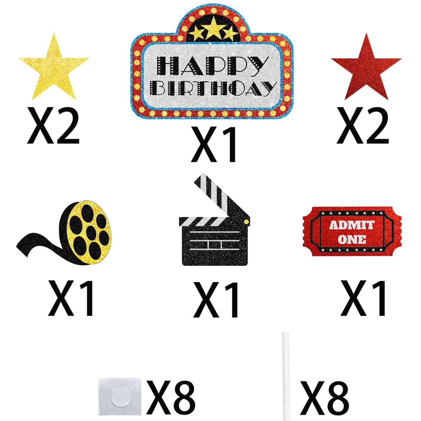 Movie Night Birthday Cake Topper - Movie Theme Roll Hollywood Cinema Ticket Happy Birthday Party Decorations - One Cake Topper A