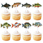 Cyodoos 24pcs Fish Cupcake Toppers Go Fishing Theme Decorations Baby Shower Boys Girls Happy Birthday Party Tropical Party Cake 