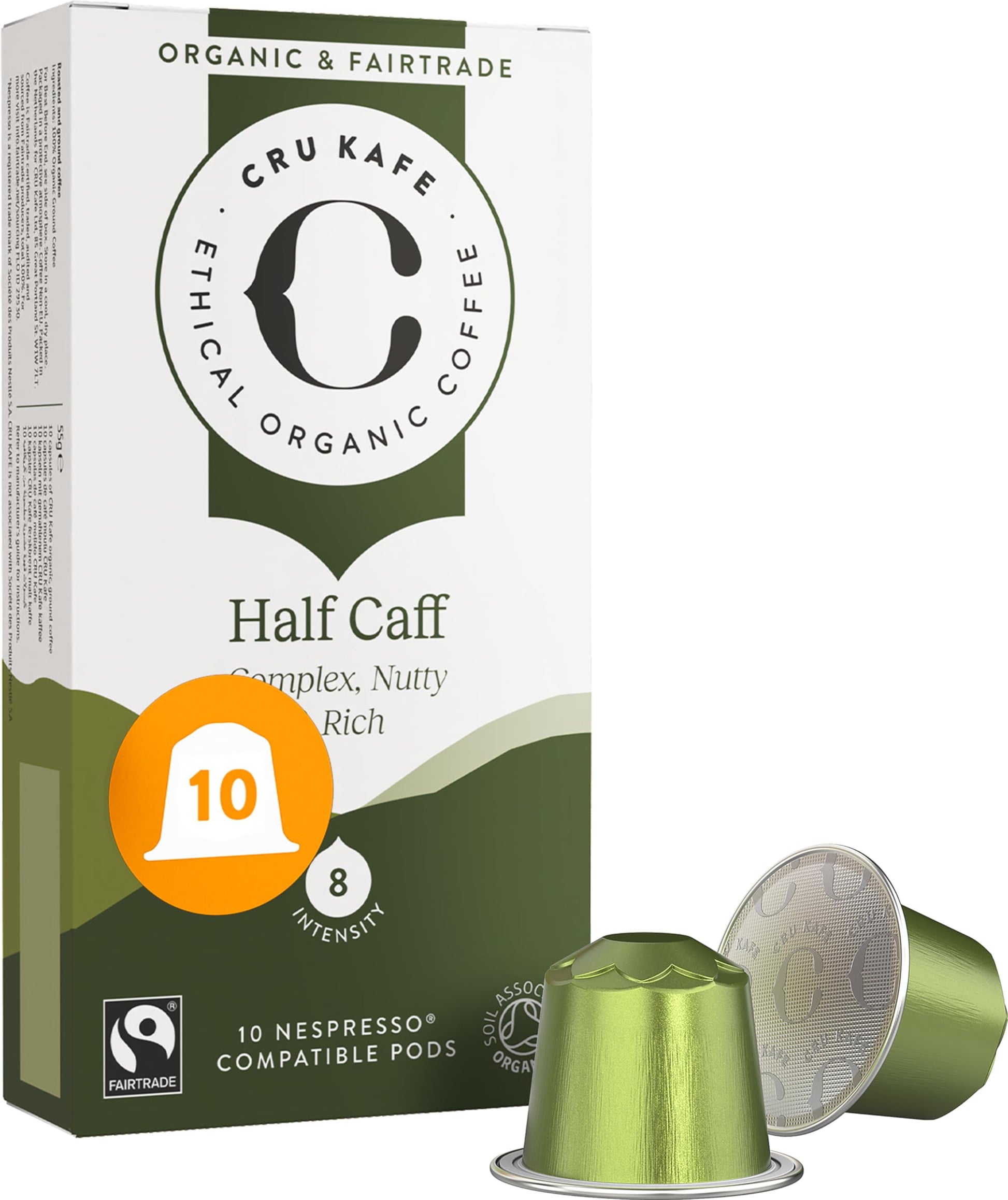 Cru Kafe Usda Organic Half Caff Espresso Coffee Units (10 Pods) Fairtrade Coffee Pods Compatible With Nespresso Oriflavor Blendal Line And Pixie Machines