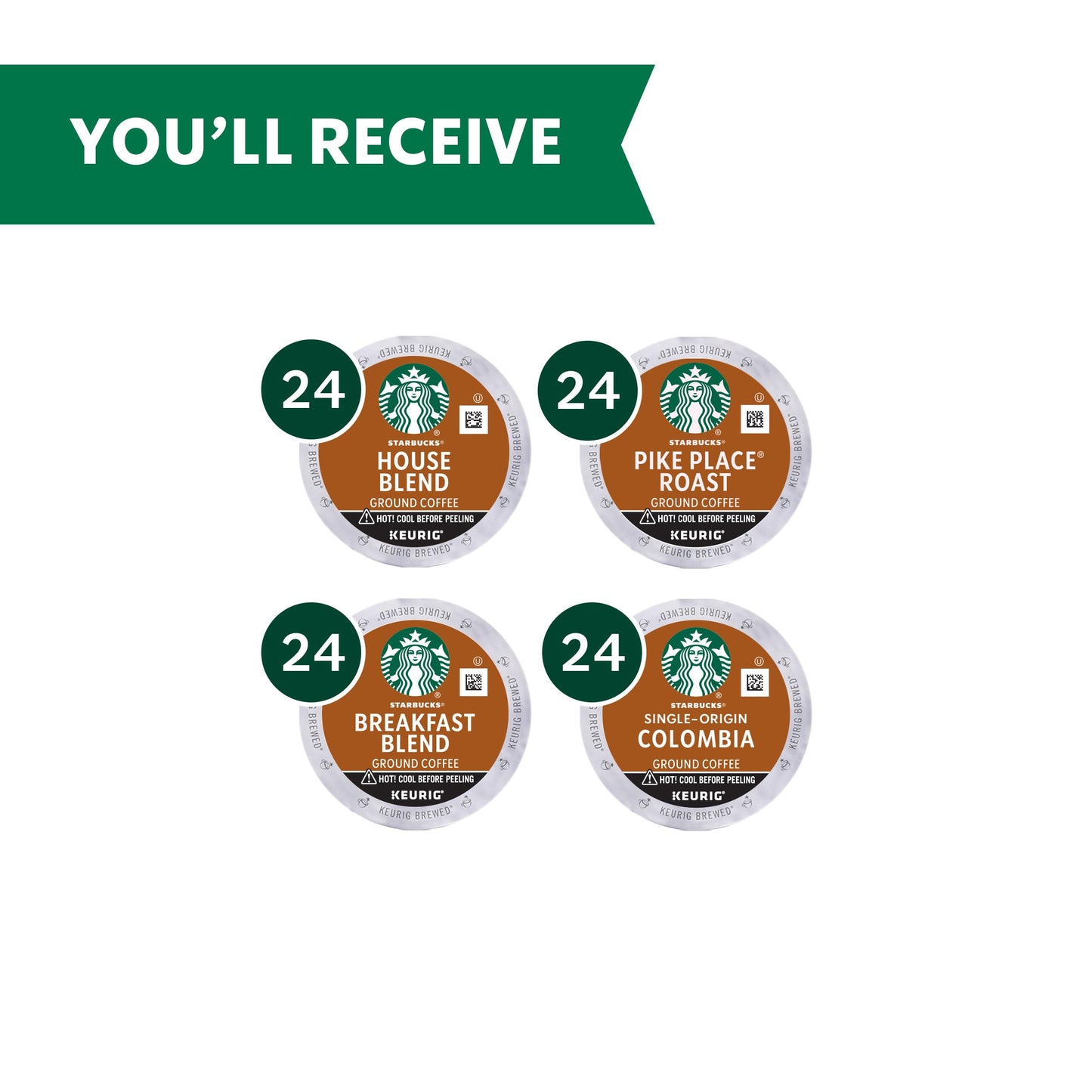 Starbucks K-Cup Coffee Pods, Medium Roast Variety Pack, 96 Count, 100% Arabica
