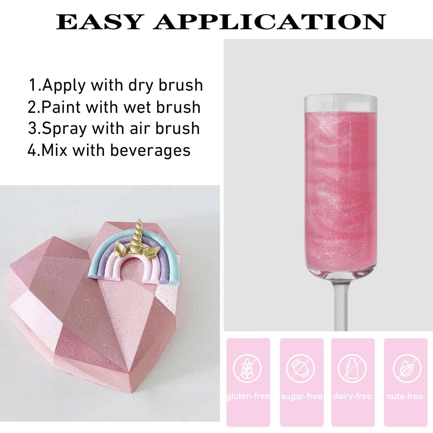 Edible Pink Luster Dust For Cake Decorating - 0.35Oz Colaele Gold Shimmering Edible Glitter Dust For Chocolates, Metallic Food C