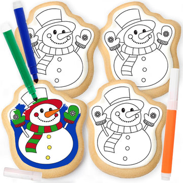 Snowmen Winter Cookie decorating Kit Snowman 4 Cookies + 3 Edible Markers | Holiday Coloring Activity