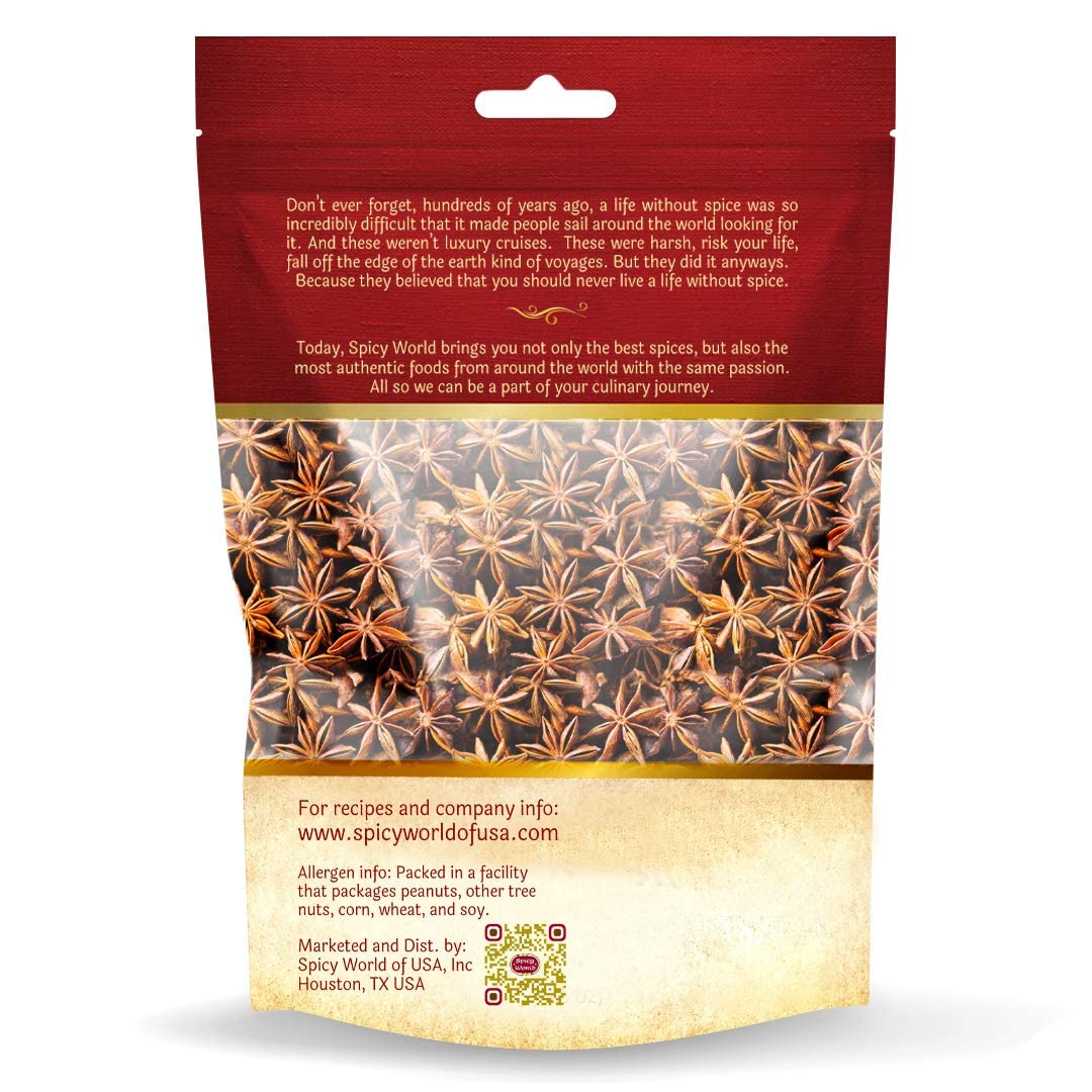 Spicy World Star Anise Whole Pods 3 Oz Bag -Premium Quality, Vegan, All Natural, Dried, Great For Baking & Tea