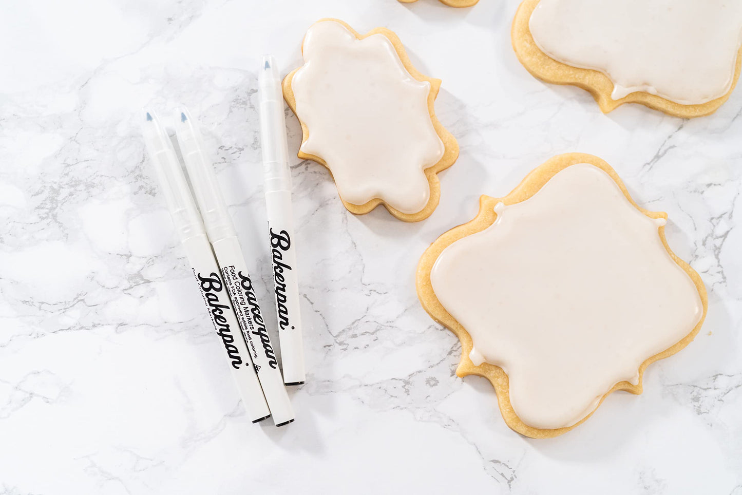 Bakerpan Food Coloring Markers, Fine Tip Edible Markers For Cookie Decorating, Edible Black Ink Pen - Set Of 3 (Made In Usa)