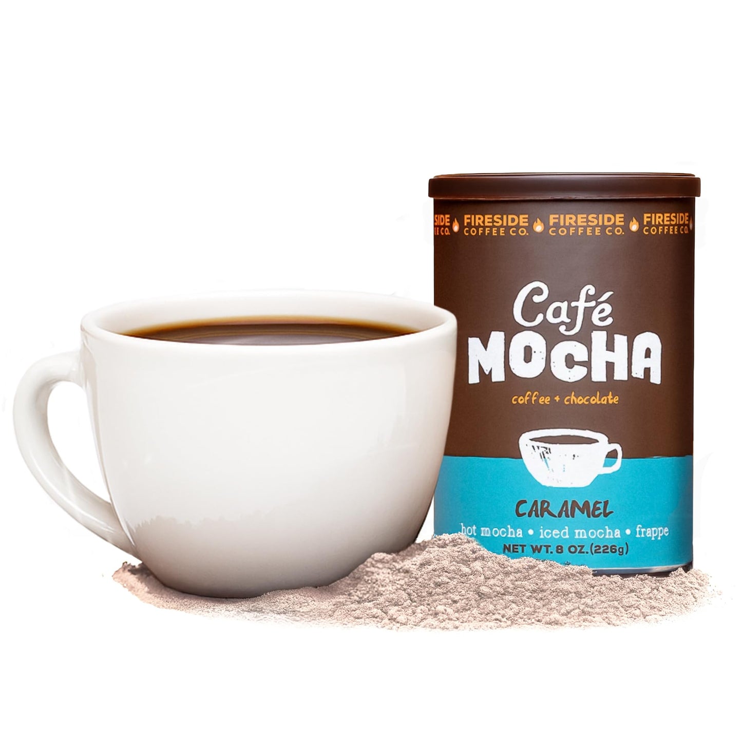 Fireside Coffee Caramel Cafe Mocha - Top-Grade Instant Coffee Chocolate Blend - Versatile Caffeinated Drink Mix For Hot  Iced  Milkshake  And Mocha Frappe Mix  Only Add Water And Enjoy  8 Ounces