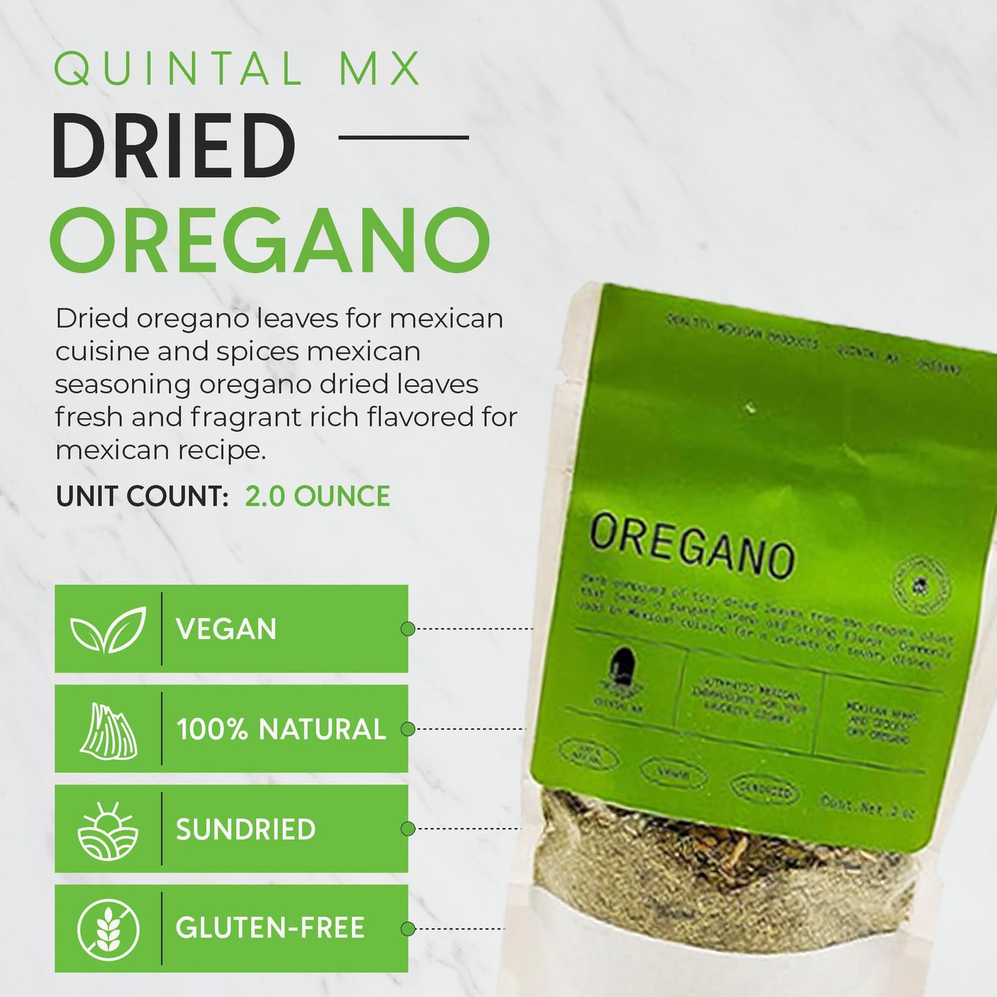 Quintal Mx Mexican Natural Oregano Leaves (2 Oz) - Dried Oregano Leaves For Mexican Cuisine & Spices - Mexican Seasoning Oregano
