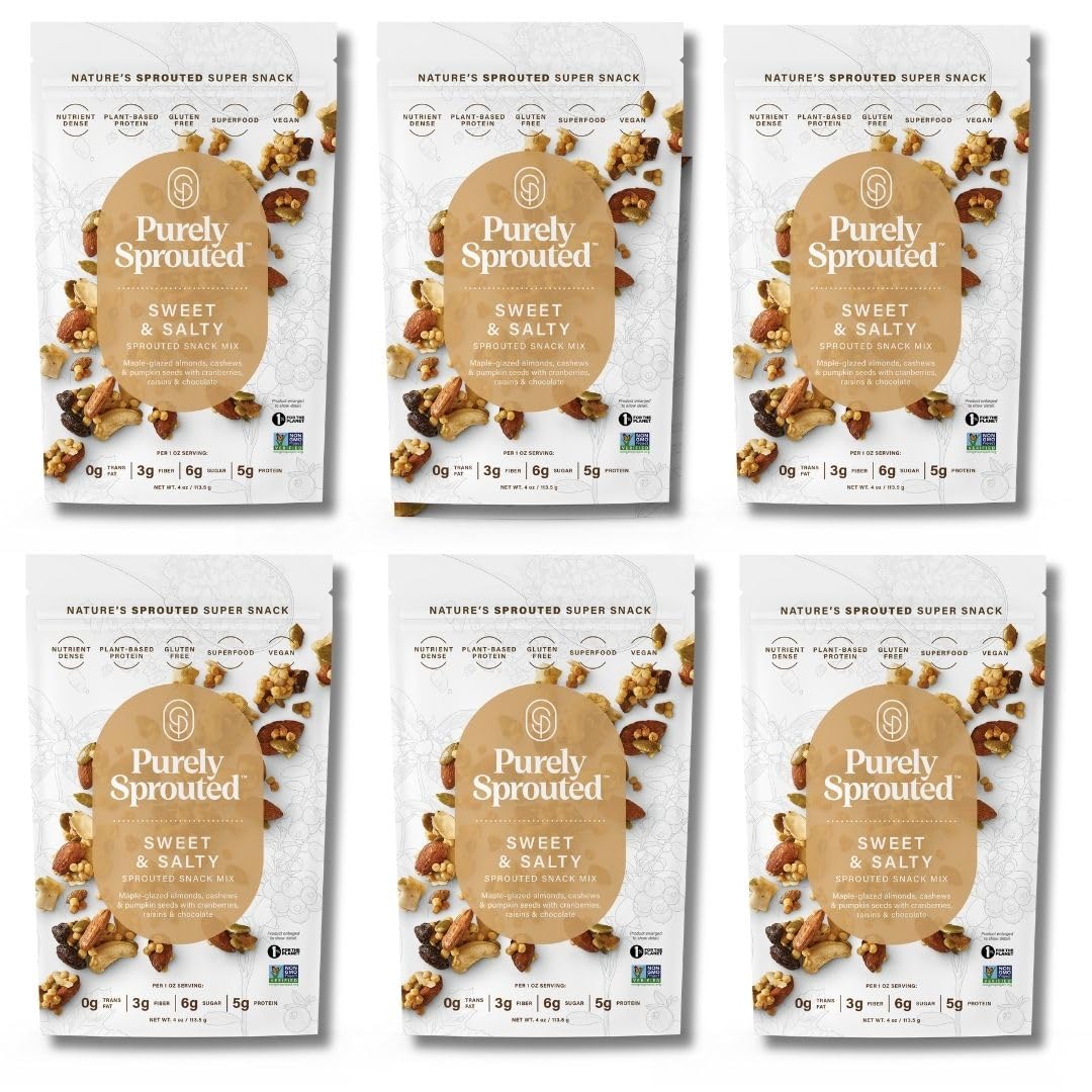 Purely Sprouted Sweet & Salty Superfood Snacks, Non-GMO, Gluten-Free, 4 oz (Pack of 6)