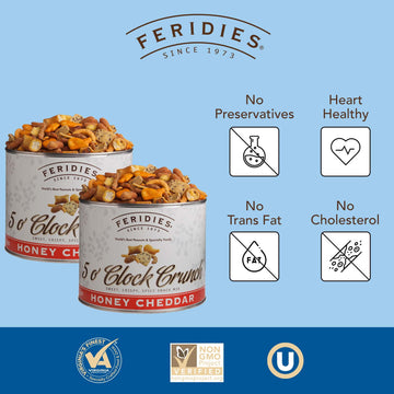 Feridies Honey Cheddar 5 O'Clock Crunch Snack Mix - 14Oz Vacuum Sealed Tins (Pack Of 2)