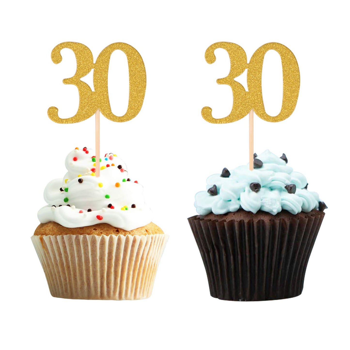Donoter 50Pcs 30Th Cupcake Toppers Gold Glitter Number 30 Cake Picks For Birthday Anniversary Party Decoration