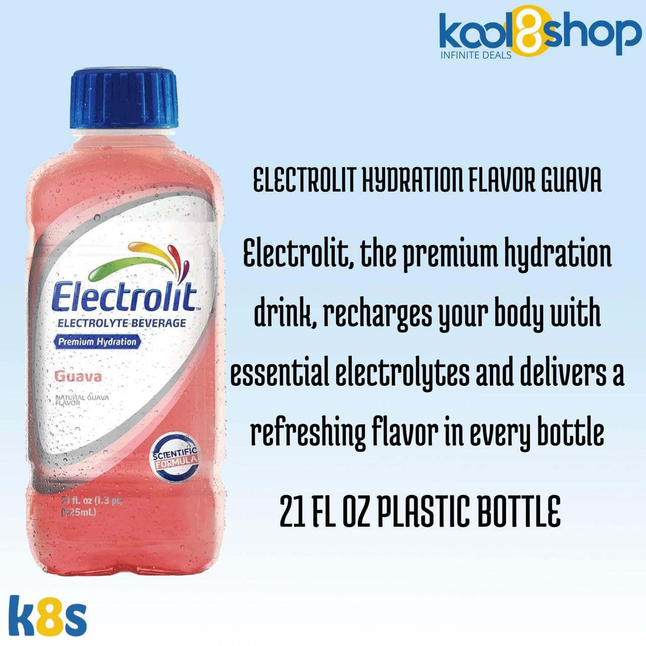 Electrolit Guava Hydration Drink With Electrolytes 21 Fl Oz Plastic Bottles 9 Pack + 1 Microfiber Cooling Towel By Kool8Shop Inf