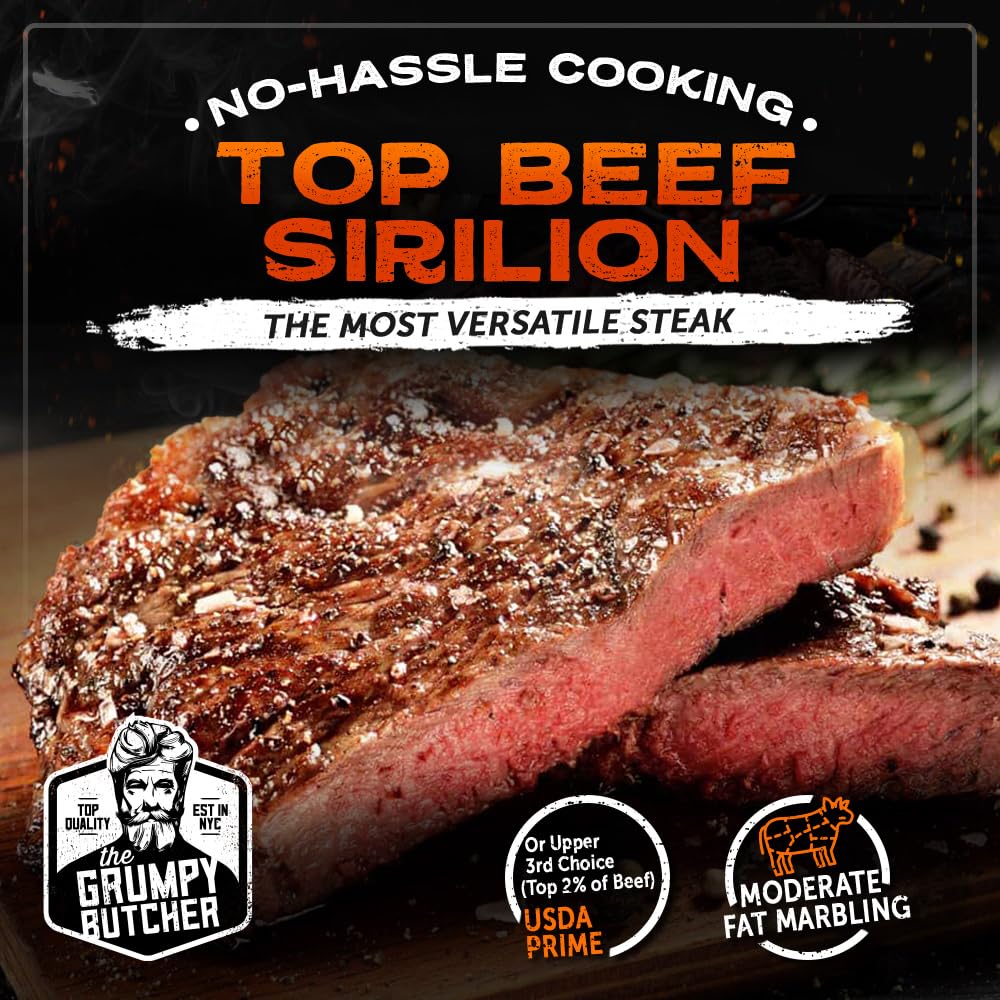 Grumpy Butcher Beef Sirloin Steak, 4 Pack (6 Oz Each) – Quality Top Sirloin Steak Meat For Delivery In Gift Basket