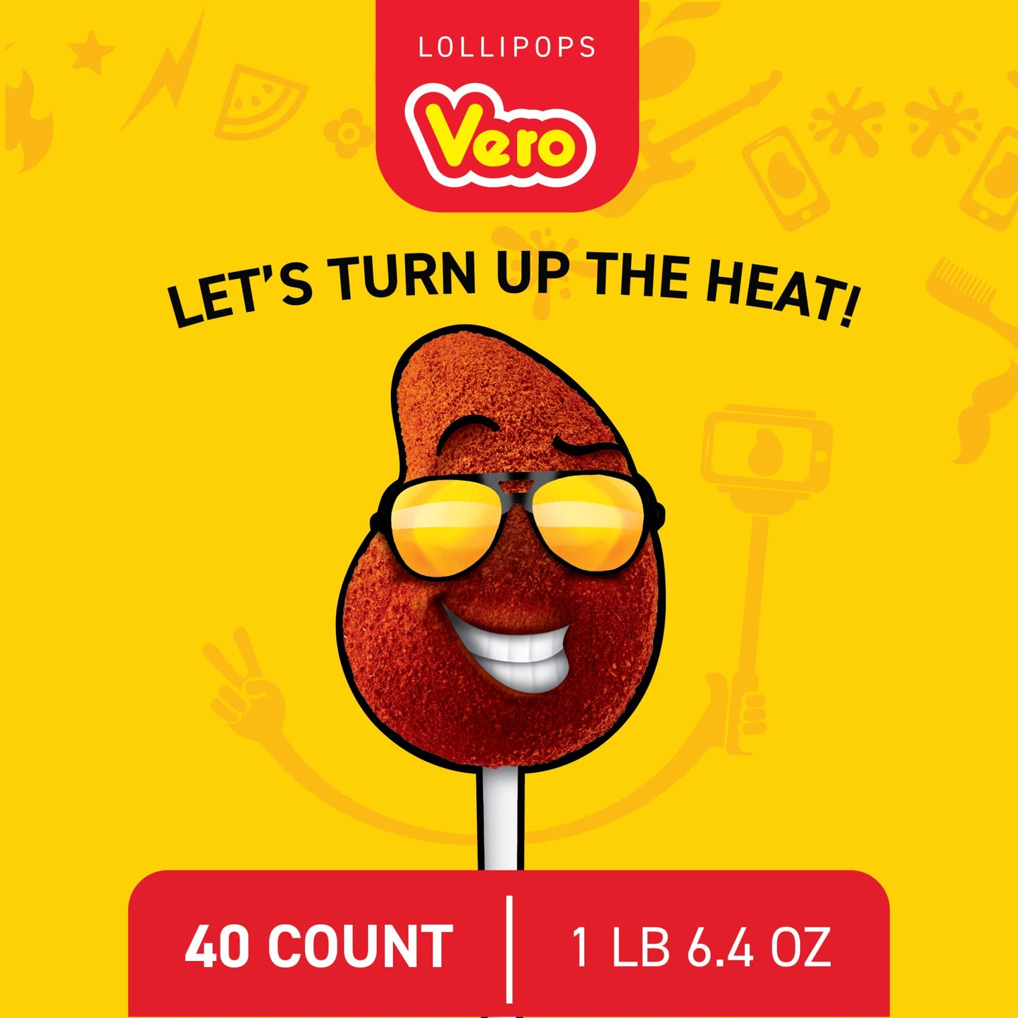 Vero Mango Lollipops Coated With Chili Powder, Hot And Sweet Candy Treat, Artificially Flavored, 7 Bags, 40 Count Each, Net Weig