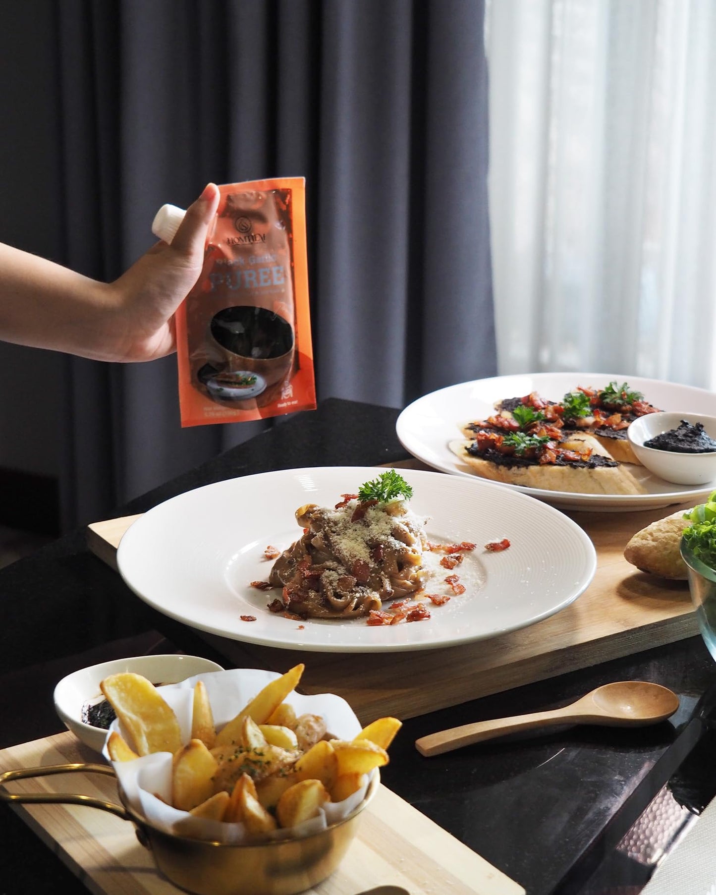 Homtiem Black Garlic Puree 150g. (Made from Solo Black Garlic 100%), Whole Black Garlic Fermented for 90 Days, Non-GMOs, High in