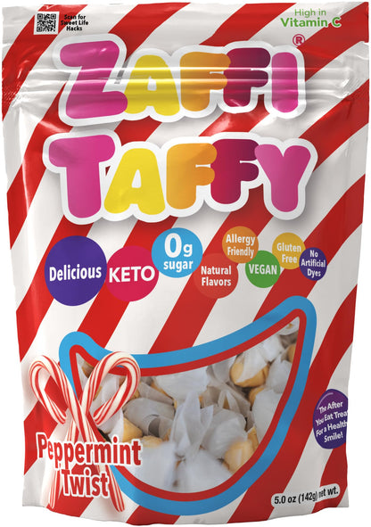 Zollipops Zaffi Taffy Peppermint Twist - Savor the Seasonal Peppermint Twist Flavor with Zaffi Taffy, 5 oz. Bag