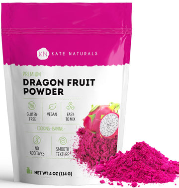 Kate Naturals Dragon Fruit Powder For Baking & Drink (4Oz). Vegan, Gluten Free Dried Pink Pitaya Powder For Dragonfruit Syrup, Smoothie & Food Coloring