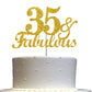 RokAPary 35 & Fabulous Cake Topper, Gold Glitter, Acrylic, Sturdy Double-Sided, 35th Birthday Decoration