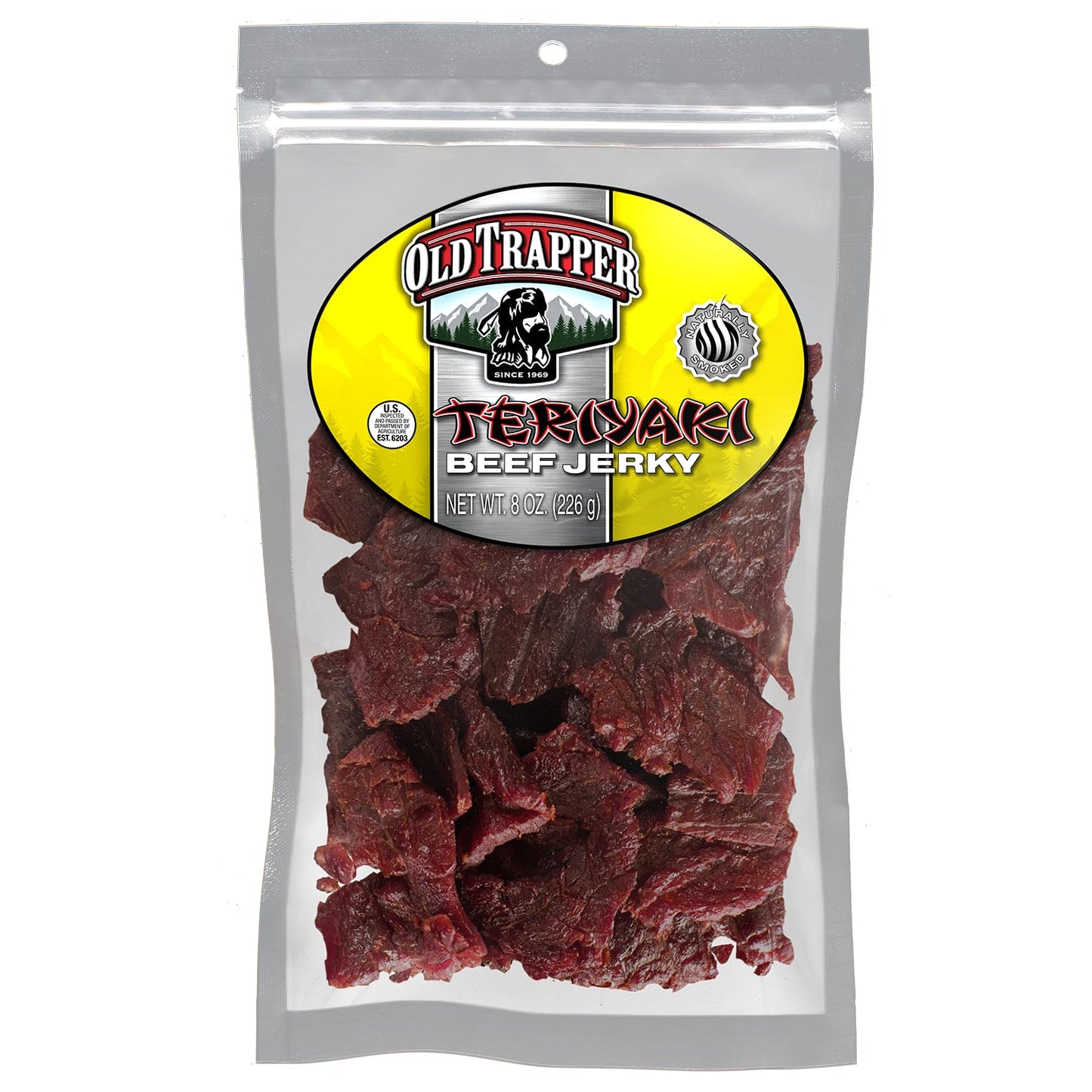 Old Trapper Beef Jerky, Teriyaki, 8 Ounce, 11g Protein, 70 Calories, Tender Meat Snack