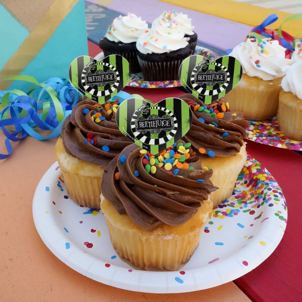 GRAPHICS & MORE Cupcake Picks Set of 6, Beetlejuice Heart Decoration, Multi, 1.6x3.2 inches, Model CUPCAKE.HEART.WBGAM015
