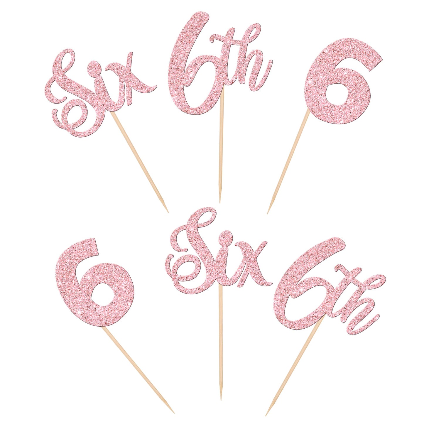 24 Pcs 6Th Birthday Cupcake Toppers Glitter Sixth Birthday Cupcake Picks Number 6 Cake Toppers For Baby Shower Kids 6Th Birthday