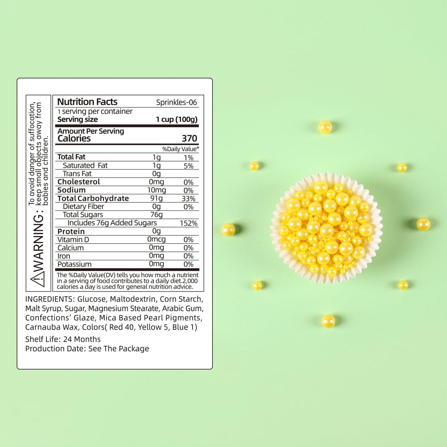 Cobakey Yellow Pearl Sprinkles For Cake Decorations 3.52 Ounce Edible Pearl Sugar Sprinkles For Cupcake Toppers Wedding Party Va