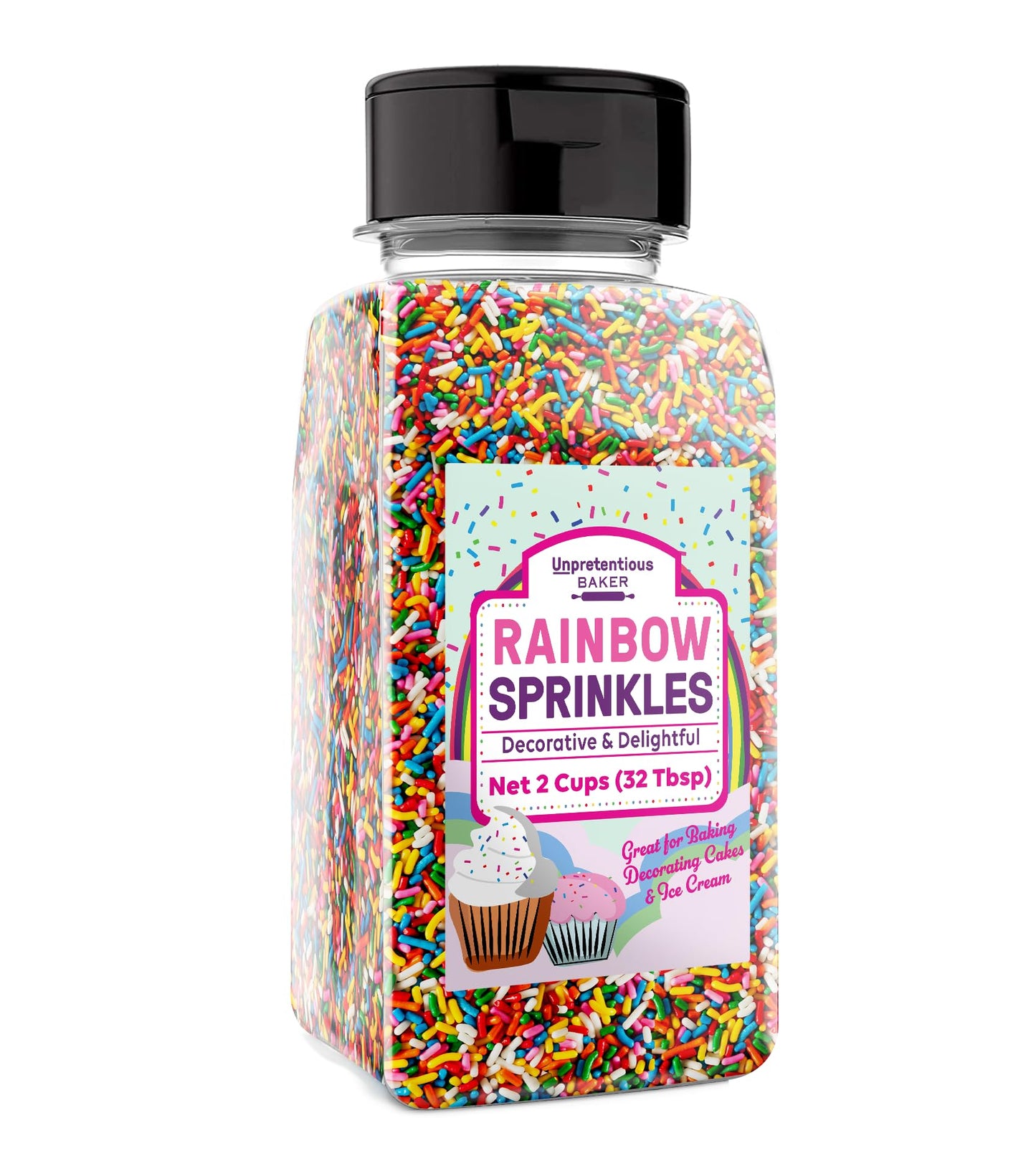 Unpretentious Rainbow Sprinkles Jimmies 2 Cup Shaker Jar - Colorful & Bright for Festive Occasions