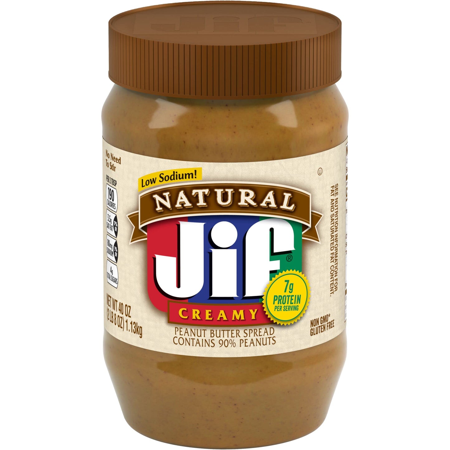 Jif Natural Creamy Peanut Butter Spread - Contains 90% Peanuts, 40 Ounces