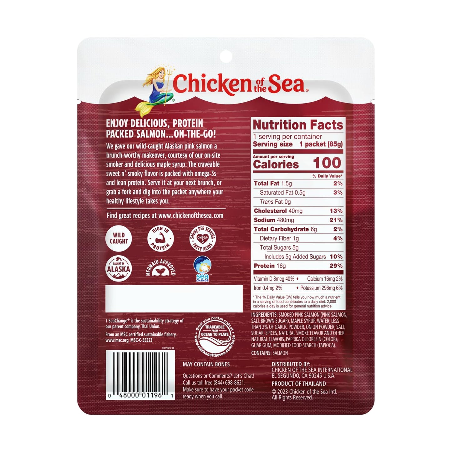 Chicken of the Sea Smoked Alaskan Pink Salmon, Wild Caught, 3 oz. Packets, Box of 12