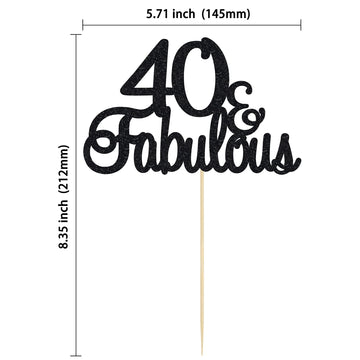 Gyufise 1Pcs 40 & Fabulous Cake Toppers Black 40 And Fabulous Cake Toppers For Happy 40Th Birthday Cheers To 40 Party Decoration