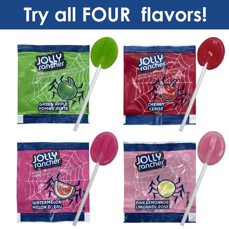Munchique Jolly Flat Lollipops - 250 Count - Watermelon, Pink Lemonade, Green Apple, Cherry - Individually Wrapped Candy for Events