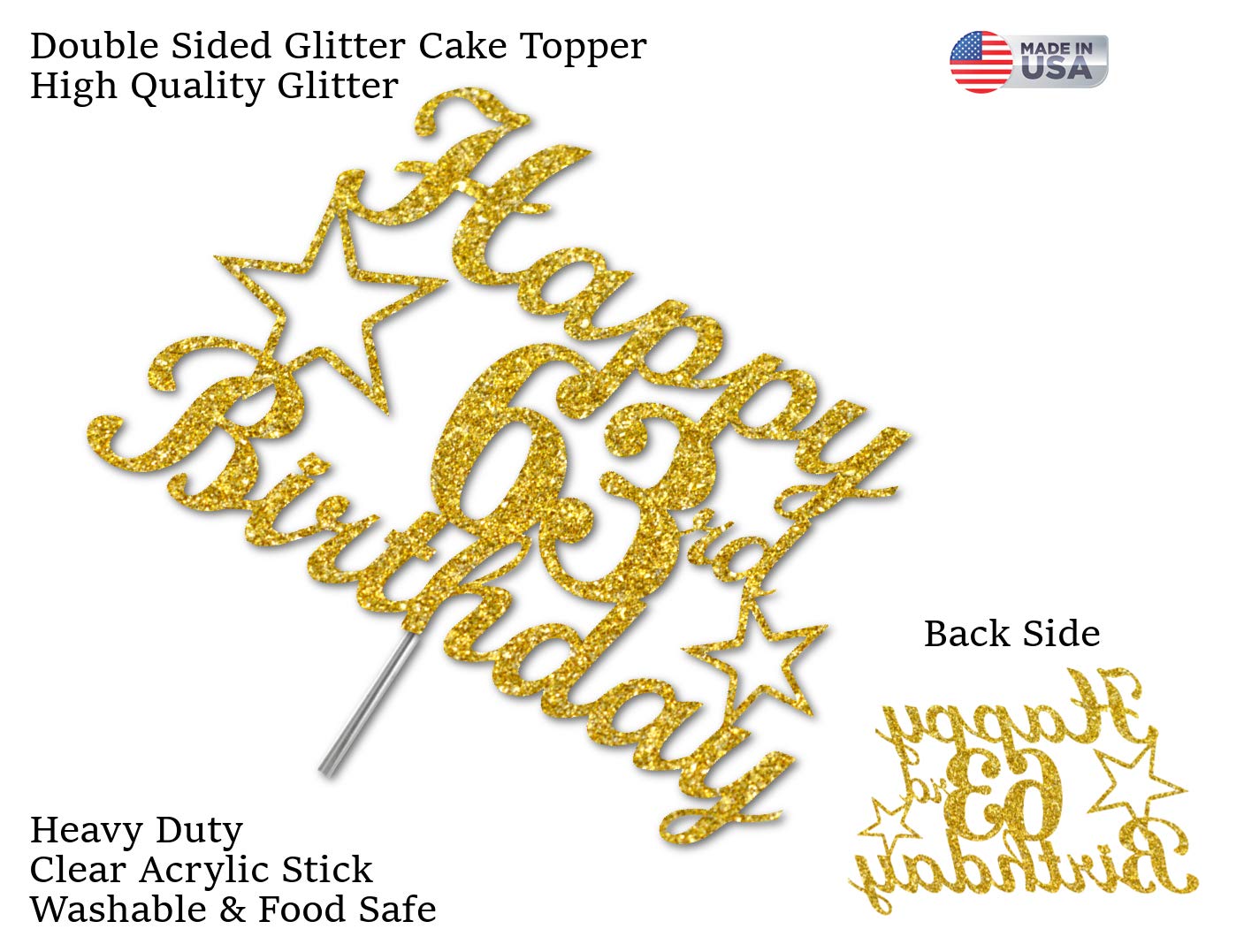 63 Birthday Cake Topper Gold Glitter, Party Decoration Ideas, Premium Quality, Sturdy Doubled Sided Glitter, Acrylic Stick. Made