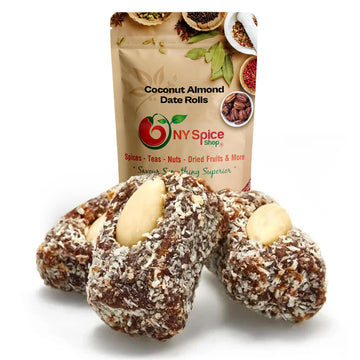 Ny Spice Shop Dried Coconut Dates - 1 Pound Coconut Almond Date Rolls - Sweet Fruit Almond Dried Dates - Coconut And Almond Fresh Dates - Good Source Of Fiber Healthy Chewy Dry Dates
