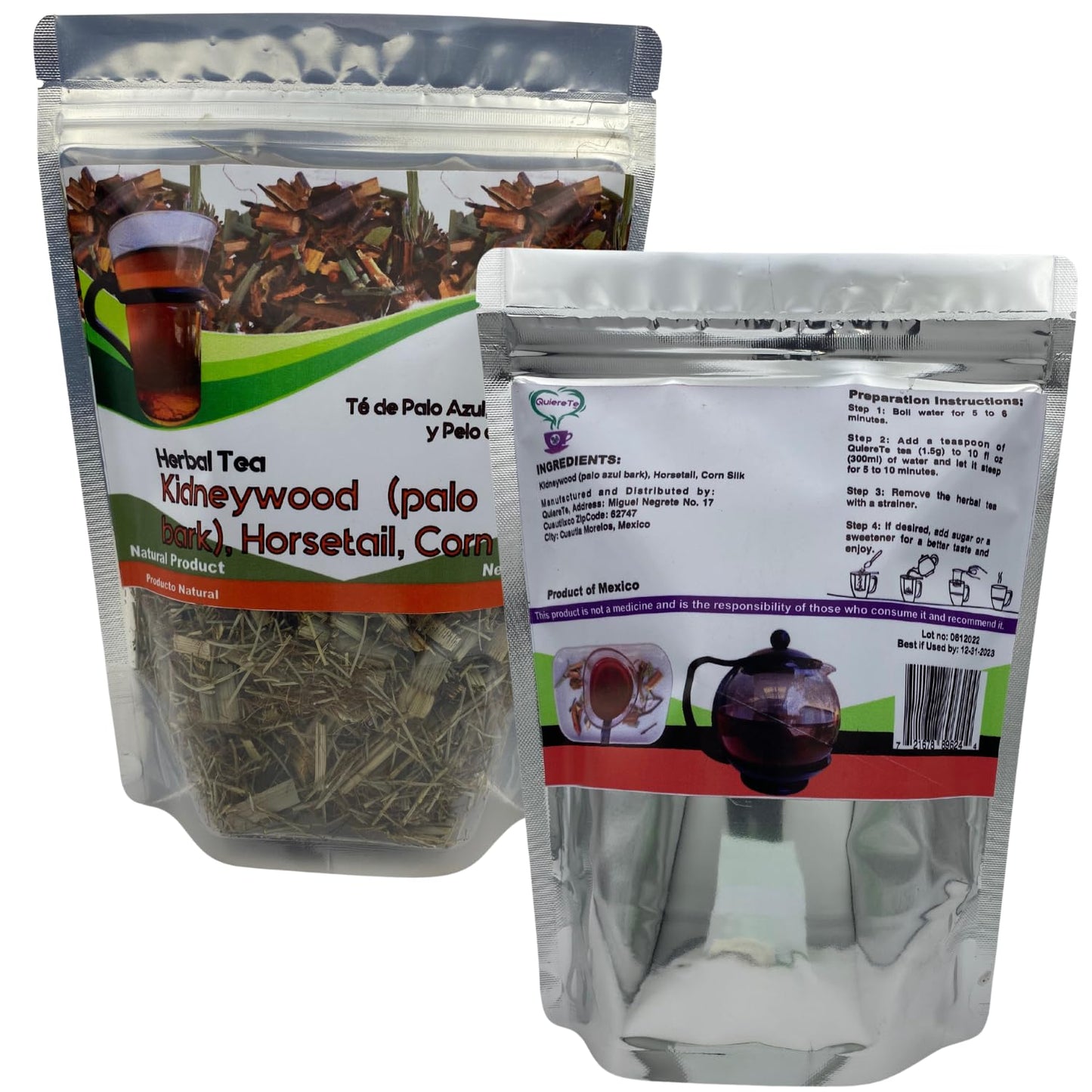 Quiere Te Palo Azul Herbal Tea, 5.3 oz (150g), Pack of 2 Bags, 100% Natural, Resealable Bag, Product of Mexico