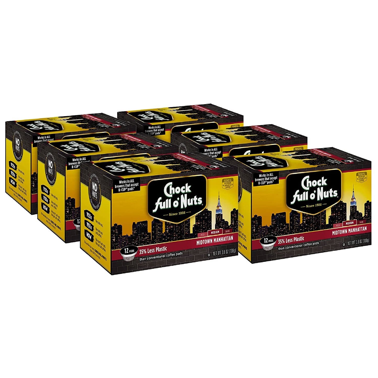 Chock Full O'Nuts Manhattan Medium Roast, K-Cup Coffee Pods (3.8 Ounce (Pack Of 6), Midtown Manhattan)