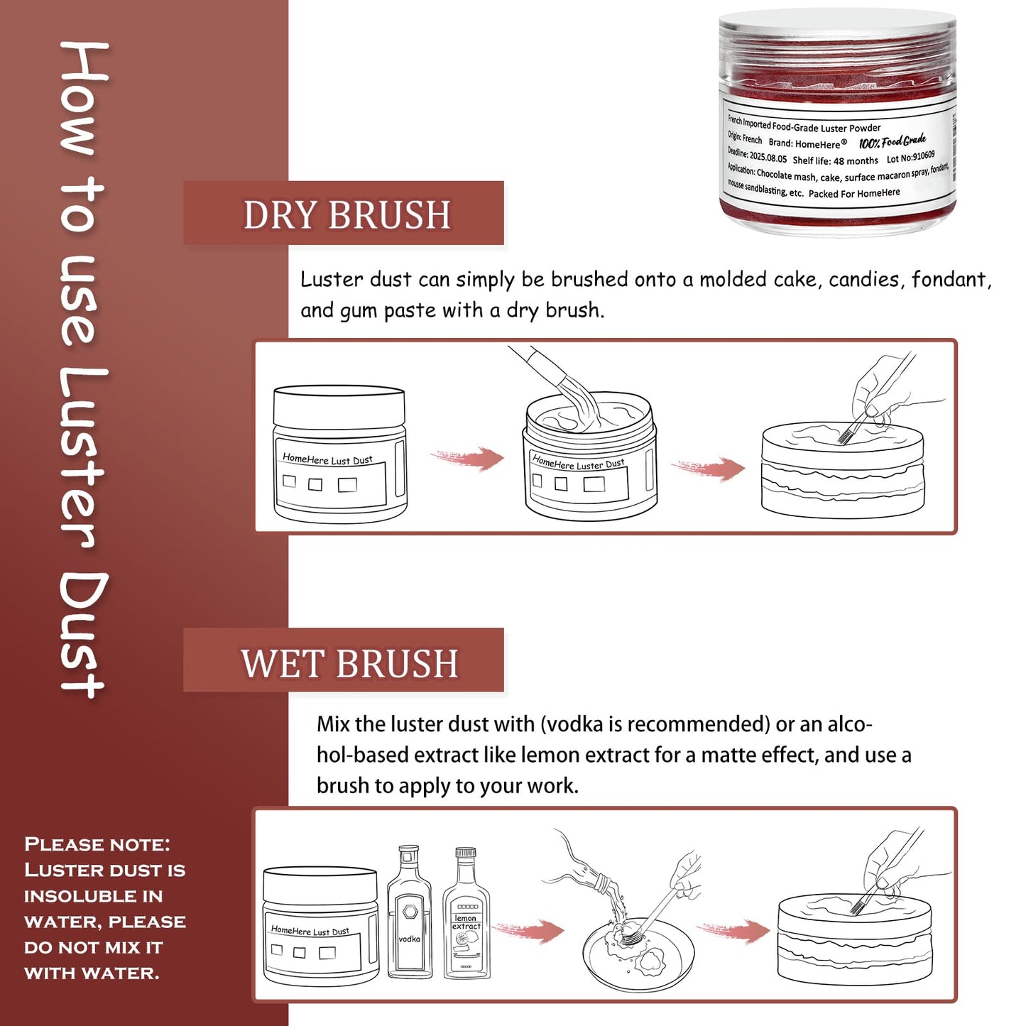 HomeHere Edible Luster Dust Glitter for Cake Decorating, 7g, Bur dy