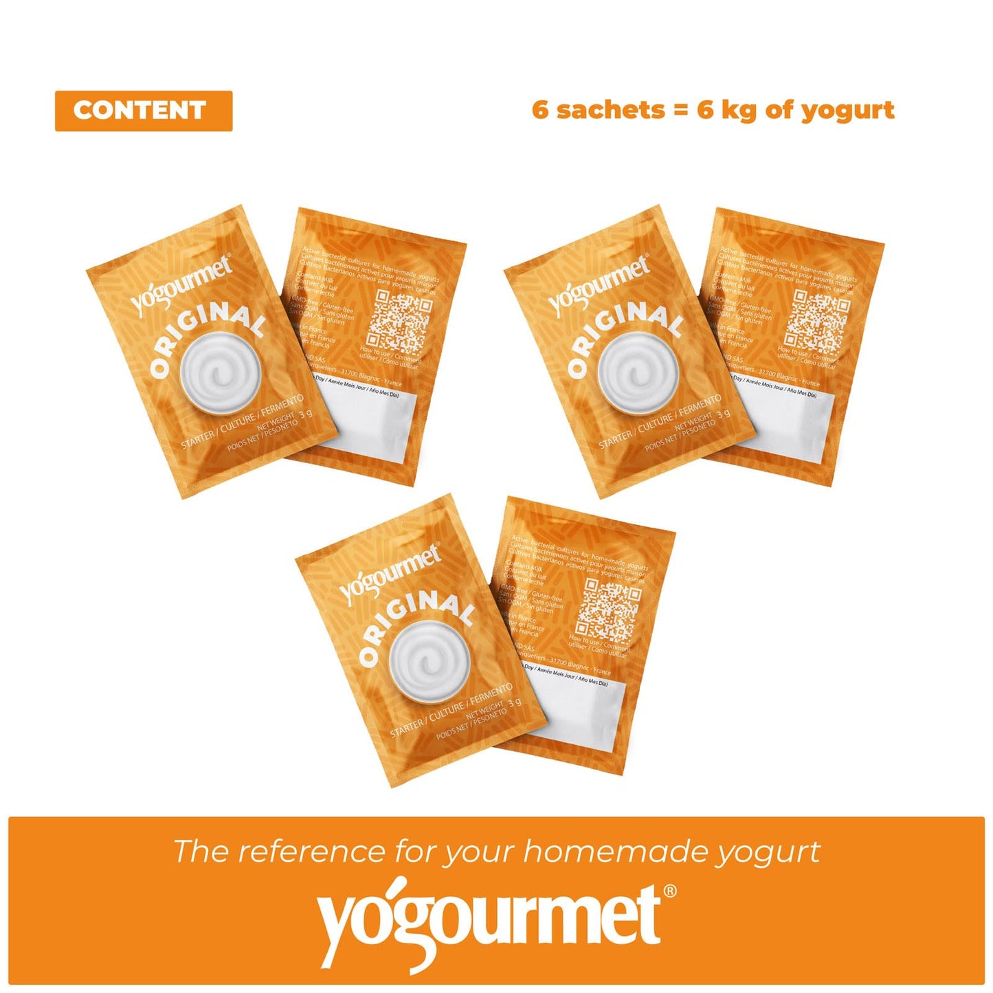 Yogourmet Yogurt Starter Culture - All Natural, Gluten Free, Kosher, Halal - 6 Sachets (Makes 6 Quarts)