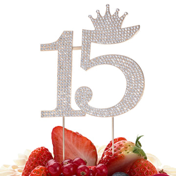 15 Cake Topper, Crystal Happy 15th Birthday Cake Topper Aolly Number 15 Birthday Cake Topper Rhinestones Princess Crown Cake Top