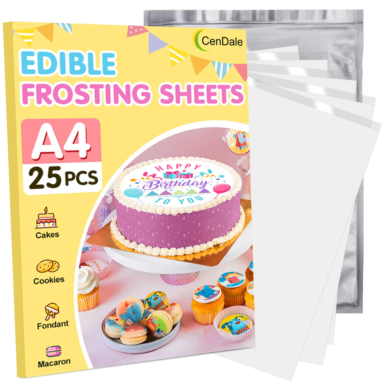 CenDale Icing Sheets for Edible Printer - A4 25 pcs Edible Frosting Paper
