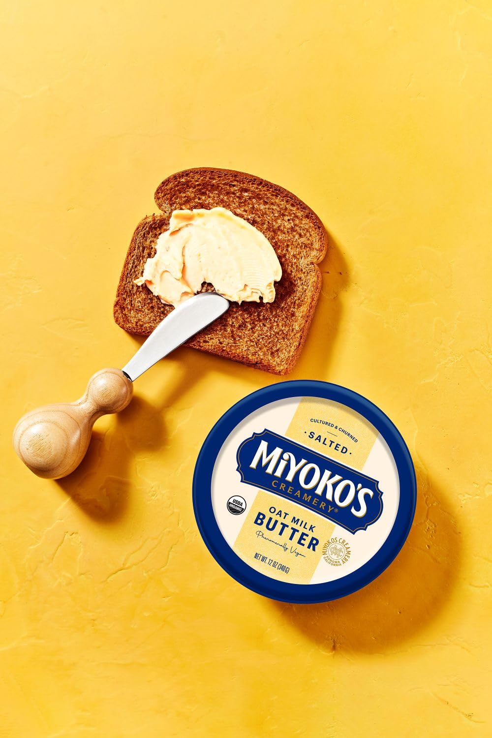 MIYOKOS CREAMERY Organic Oat Milk Butter, Spreadable, Hint of Sea Salt, 12 Oz Tub, (1-Pack)