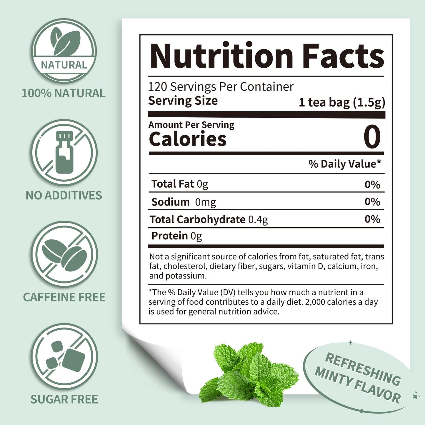 Lynginya Spearmint Tea - Natural Herbal Tea - 120 Tea Bags - Caffeine-Free - Refreshing & Minty