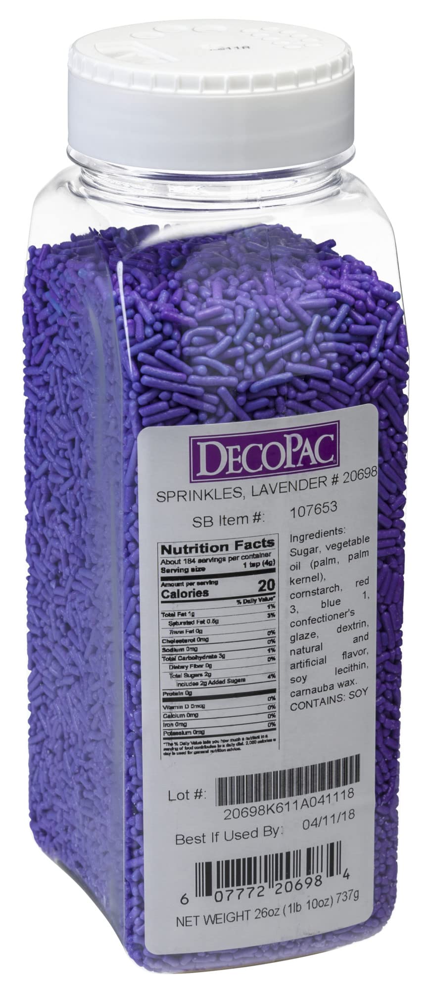 Decopac Lavender Sprinkles | Extra Large 26Oz Pack | Cake Sprinkle Mix, Fancy Sprinkles For Cake Decorating, Handheld Container, Candy Sprinkles, Cake Sprinkles - Purple