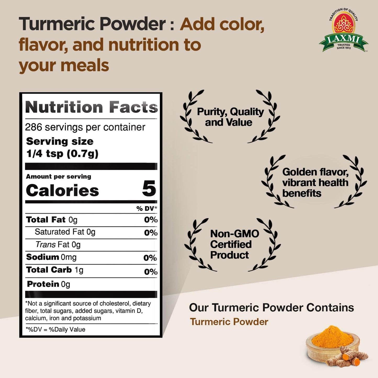 LAXMI Turmeric Powder - Natural Non-GMO - 7oz (200g) - Guaranteed Quality and Taste