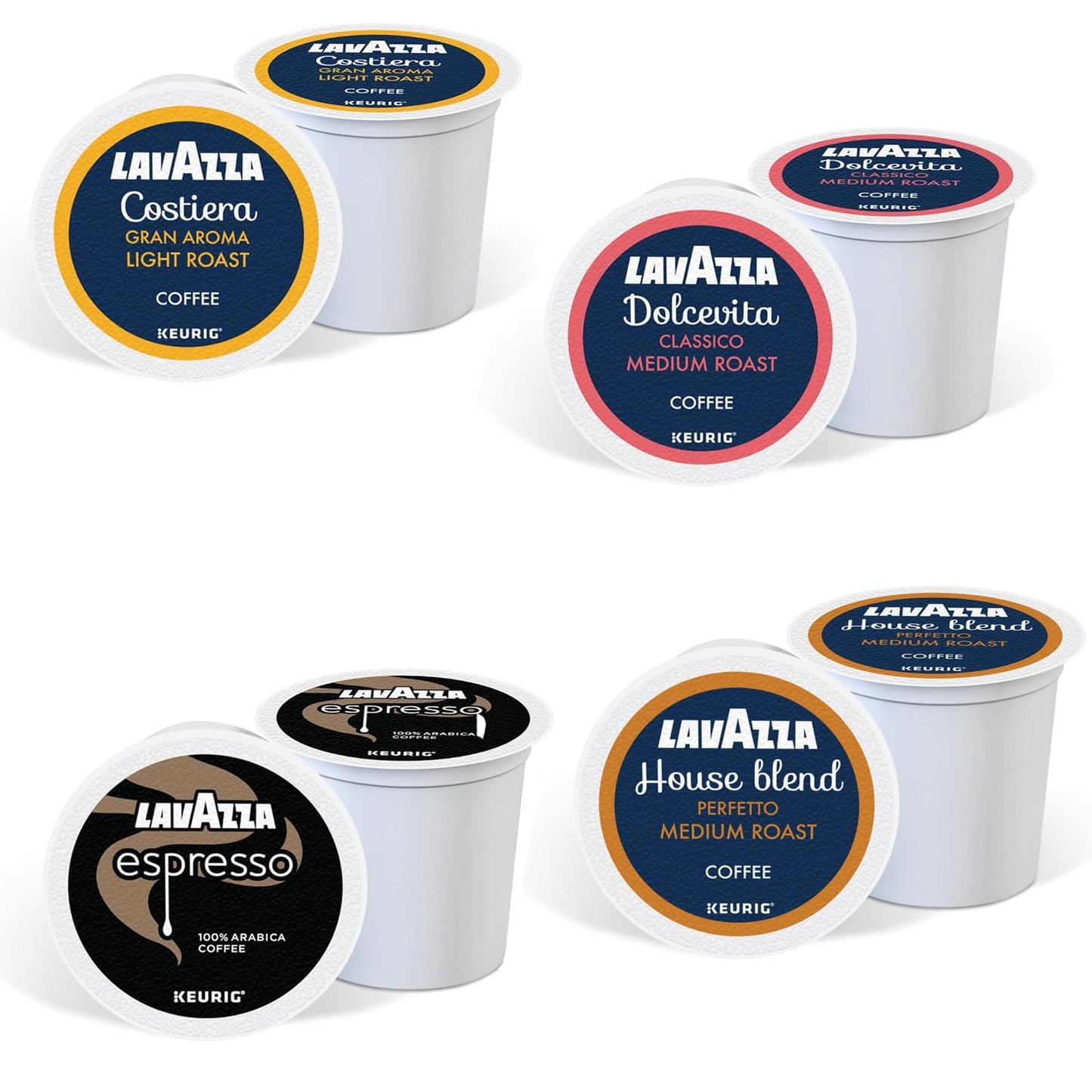Lavazza K-Cup Coffee Pods Variety Bundle For Keurig Beverage Makers - Light & Medium Roast  Single-Serve K-Cup Coffee Pods  40 Count Assorted Flavors (10 Dolcevita Classico  10 House Blend Perfetto  10 Costiera Gran Aroma  & 10 Espresso)