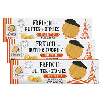 Pierre Biscuiterie French Butter Cookies 22% Butter 4.41 Ounce (Pack Of 3)