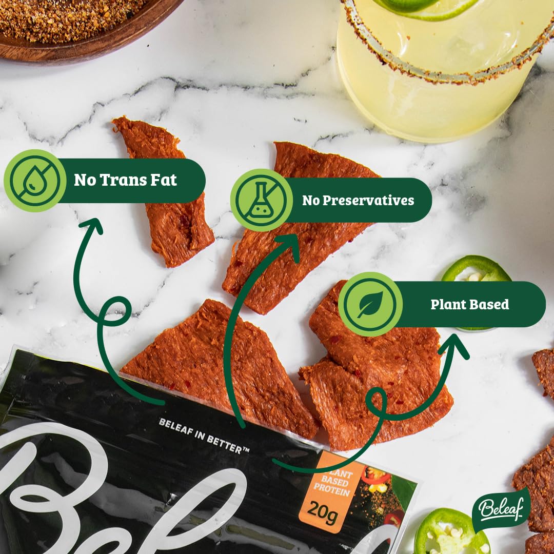 Beleaf Jalapeño Plant-Based Jerky: High-Protein Snack – Healthy And Flavorful Vegan Jerky For On-The-Go Energy – Tasty Meatless, Vegetarian Meat Alternative (12 Pack)