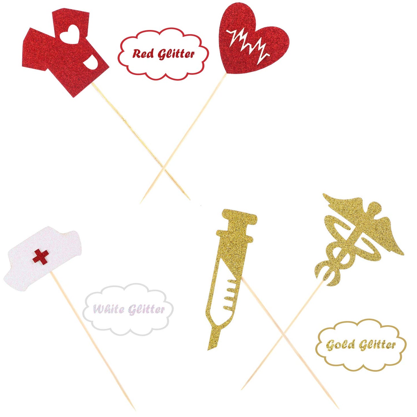 Boao Nurse Cupcake Toppers, 50 Piece Assortment, Gold Glitter, Cap Heart Design, Graduation Party Supplies