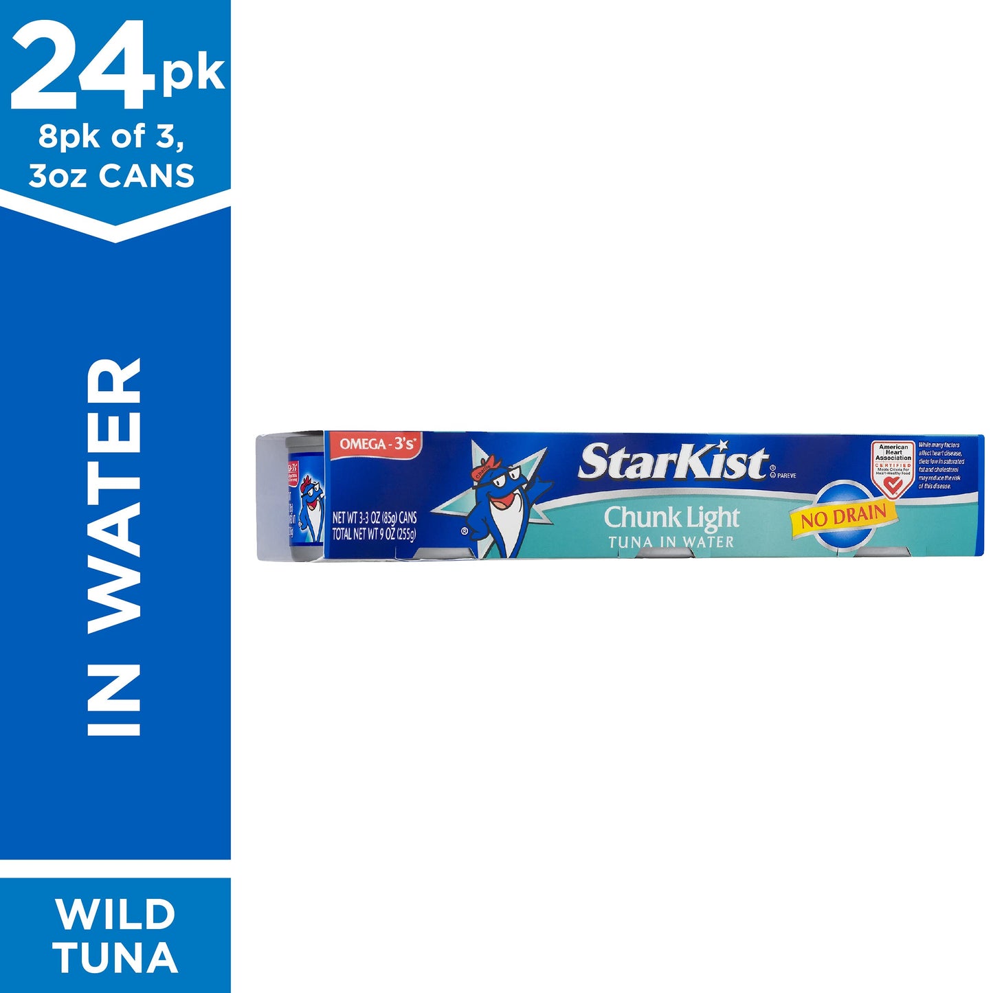 StarKist Chunk Light Tuna in Water, 3 oz-3 Pack (8 Pack) Canned Tuna Fish, Wild Caught, Gluten Free, Ready to Eat, Perfect for S